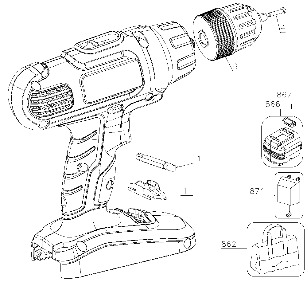 Exploded Diagram A Diagram and Parts List for GCO18K-2 Type 2 Black and Decker Drill